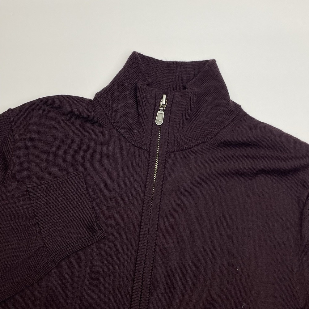 Charles Tyrwhitt Full Zip Cardigan Mens Small Maroon Purple Merino Wool Sweater